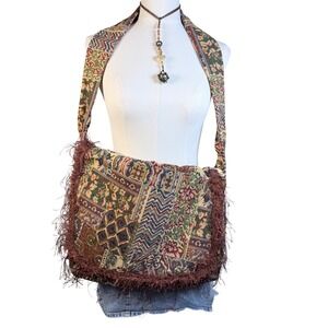 handmade Boho Tapestry Patchwork Messenger Bag Beaded Fringe‎ Crossbody Floral